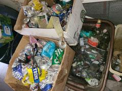 Trash collected in boxes and bins